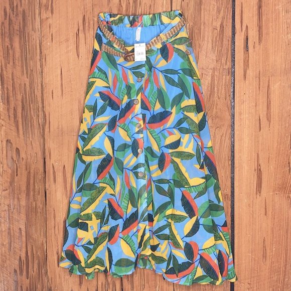 Truly 4 You Bright Floral Skirt Womens M A-Line Long Sheer Over Short Under Belt - Picture 1 of 10